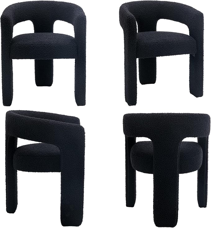 Modern Sherpa Dining Chairs Set of 8, Upholstered Barrel Chairs - Image 9