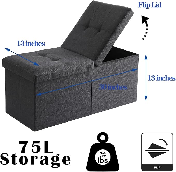 Storage Ottoman Bench Foldable Seat Footrest Shoe Bench End of Bed Storage - Image 3