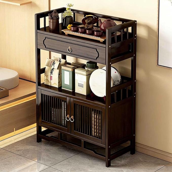 Bamboo Storage Cabinet with Drawer, Tea Set/Book/Decorative Items Storage Rack by Unknown