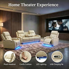 Power Recliner Sofa Set with LED Lights, Includes 2 Manual Recliner 1 Seat and - Image 5