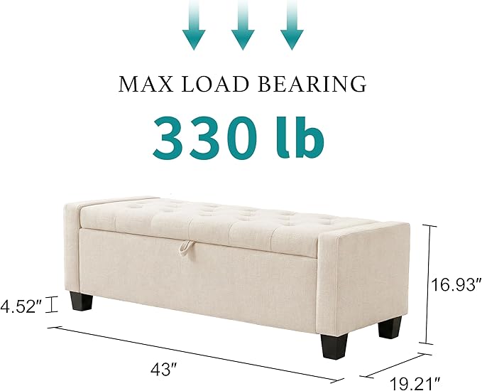 Huatean Home 43" Ottoman with Storage, Storage Ottoman Bench with Safety Hinge - Image 2