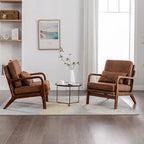 Mid Century Modern Accent Chair Set of 2 Living Room- Comfy Solid Wood Arm Chair - Image 6