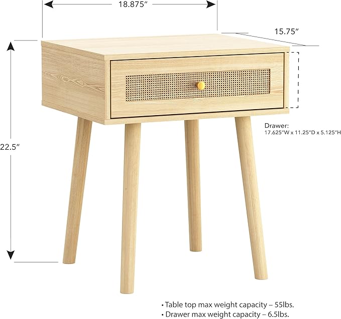Atlantic Loft & Luv Remy Boho Mid-Century Natural Storage Drawer, Finish Rattan - Image 2
