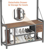 39" Hall Tree with Storage Coat Rack freestanding Entryway Furniture Bench - Image 9