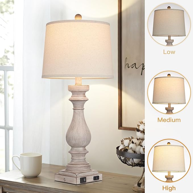 Cinkeda 29" Tall Table Lamp for Living Room Set of 2, Vintage Bedside - Image 2