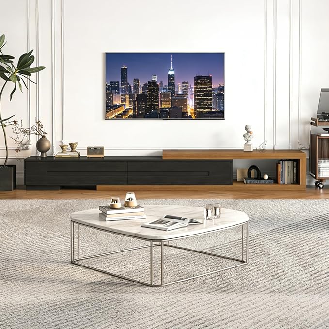 Extendable TV Stand with 2 Drawers, Long Reversible Entertainment Center with - Image 7