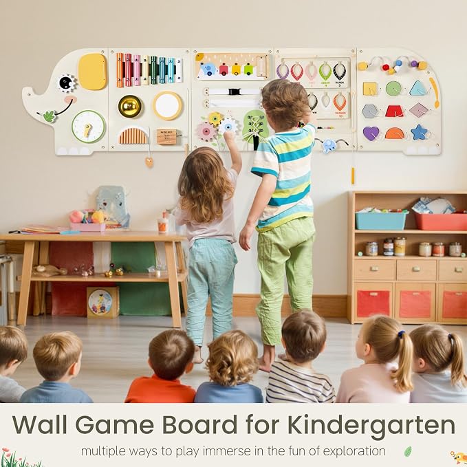Elephant Activity Wall Busy Board Panels, Wooden Montessori Learning Activity - Image 5