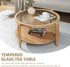 RUSTOWN Rattan Coffee Tables, 2-Tier Round Boho Cocktail Tables, Mid Century - Image 8