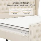 BRELTAM Upholstered King Size Bed Frame Velvet Beige Tufted Platform Bed Frame - Image 7