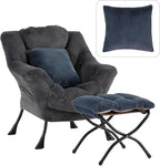 Lazy Chair with Ottoman, Large Blue Gray Accent Chair with Ottoman and FA Throw by HomeEastllyHome