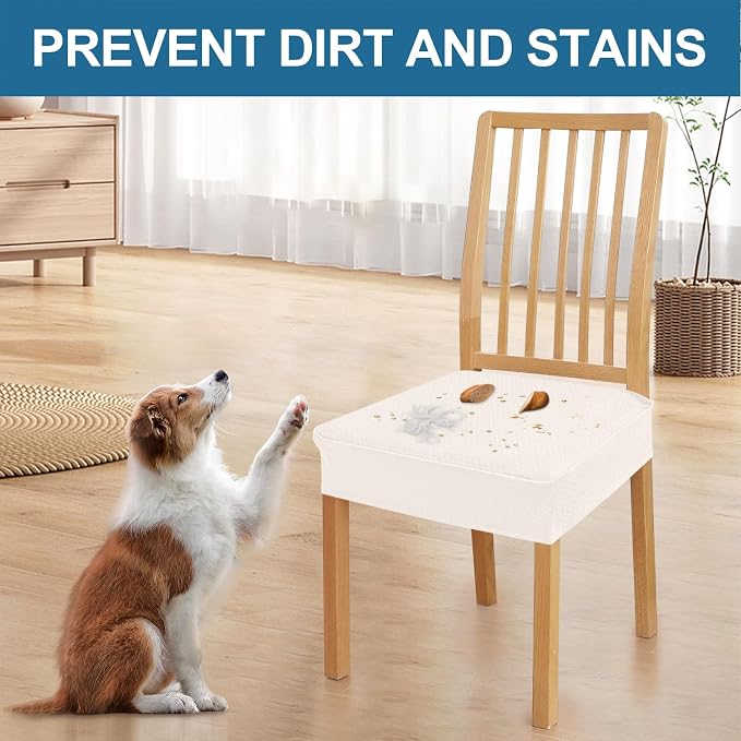 Smiry Waterproof Seat Covers for Dining Room Chairs Set of 8, Stretch Jacquard - Image 6