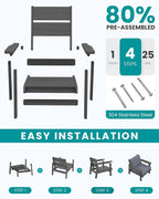 SERWALL HDPE Outdoor Furniture Set, 2 Piece All Weather Wood-Like Outdoor Sofa - Image 7