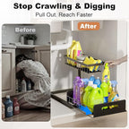 REALINN Under Sink Organizer, L-Shaped 2 Tier Pull Out Cabinet Organizer - Image 4