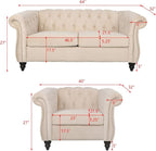 RARZOE Chesterfield Loveseat Sofa Set, 1+2 Seater - Image 2