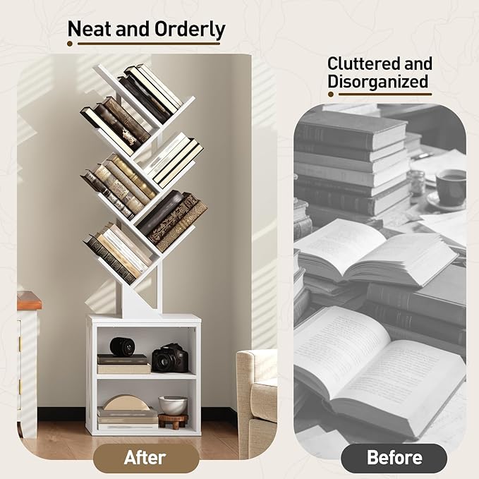 RALGEND Tree Bookshelf, 6 Tier Bookcase - Image 5