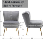 Velvet Accent Chair Set of 2 Comfy Living Room Chair Armless Slipper Chair Mid - Image 2