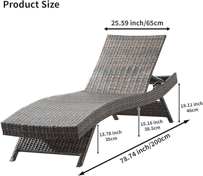 79'' Long Reclining Chaise Lounge + Side Table Set of 2, Outdoor Wicker - Image 2