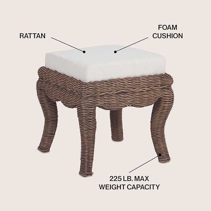 JONATHAN Y Rowan 18.5" Black Wash Woven Rattan Vanity Stool - Image 4