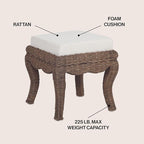 JONATHAN Y Rowan 18.5" Black Wash Woven Rattan Vanity Stool - Image 4