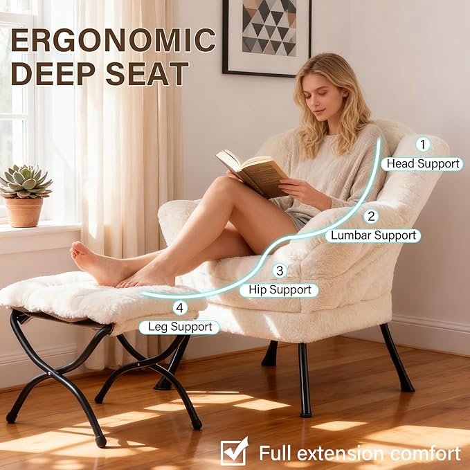 Welnow Lazy Chair with Ottoman, Modern Accent Chair with Armrests and a Side - Image 6