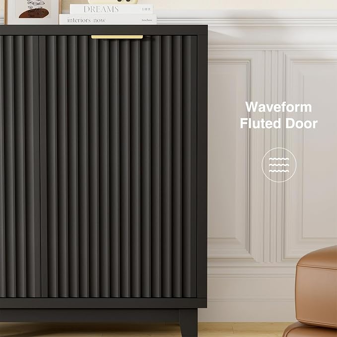 Fluted Cabinet with Storage, 2 Doors Sideboard Buffet, Mid Century Modern - Image 3