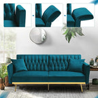 70” Velvet Futon Sofa Bed w/Adjustable Armrests and Backrest, Convertible Futon - Image 5