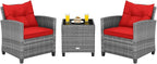 COSTWAY 3PCS Patio Furniture Set, PE Rattan Wicker Sofa w/Washable Cushion and by COSTWAY