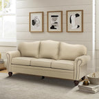 81" Genuine Leather Sofa, Classic 3-Seater Couchs - Image 3