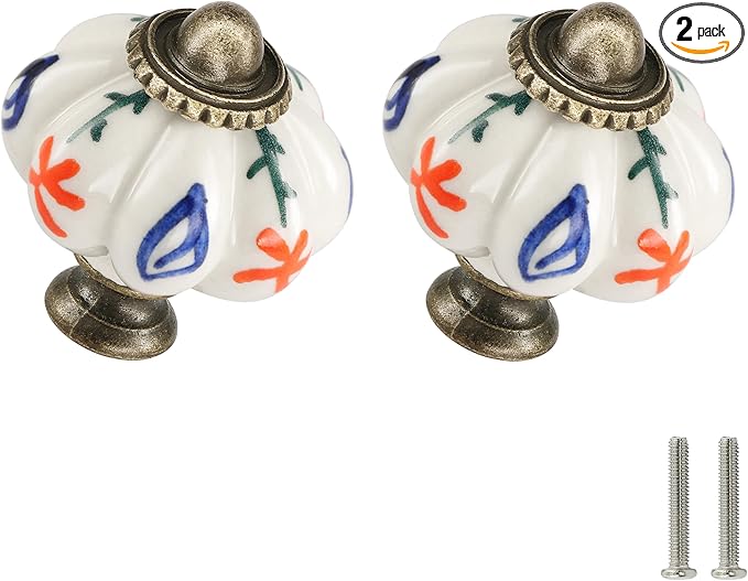Ivory Pumpkin Knobs 2 Pack Ceramic Cabinet Knobs Vintage Drawer Pulls by Zernmiarder