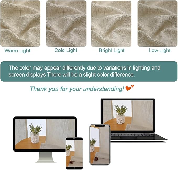 Chyhomenyc Semi Sheer Curtains 96 Inches Long 2 Panels - Image 3