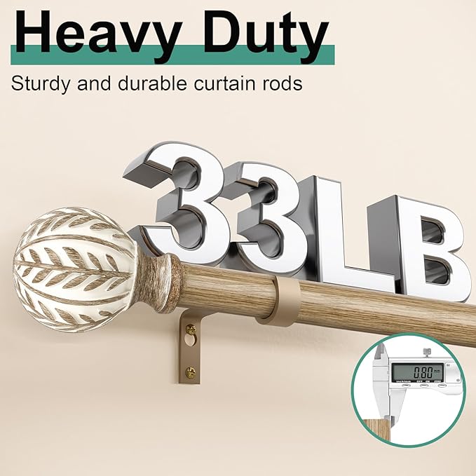 QDWIS Boho Wood Curtain Rods for Windows 28 to 48 inch, Rustic Decorative - Image 4