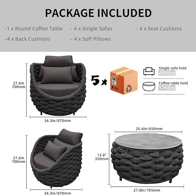 TWT Aluminum Outdoor Patio Furniture Set, Dark Grey - Image 6