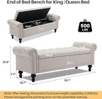 SOFTHION 58.1" Storage Bench Upholstered Linen End of Bedroom Bed Bench Ottoman - Image 2