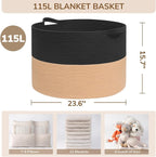 INDRESSME 115L Extra Large Cotton Rope Blanket Basket - Image 2