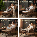 Tiita Lazy Chair with Ottoman, Khaki Modern Large Accent Chair, Comfy Leisure - Image 7