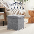 Ornavo Home 2 Pack 15 Inch Folding Storage Ottoman, Square Cube Linen Small - Image 3