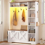 Itaar Hall Tree with Bench and Shoe Storage, Farmhouse Entryway Bench with Coat - Image 9
