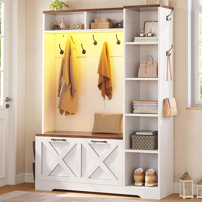 Itaar Hall Tree with Bench and Shoe Storage, Farmhouse Entryway Bench with Coat - Image 9