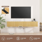 71” Floating TV Stand with LED Lights & Charging Station, Wall Mounted - Image 2