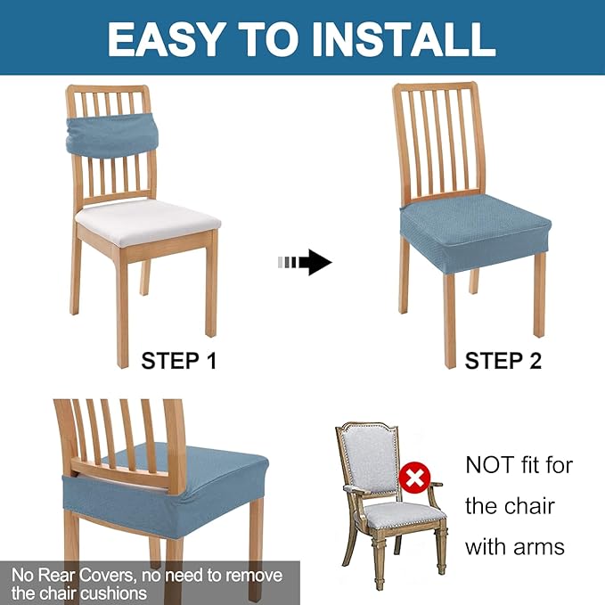 Smiry Waterproof Seat Covers for Dining Room Chairs Set of 4, Stretch Jacquard - Image 5