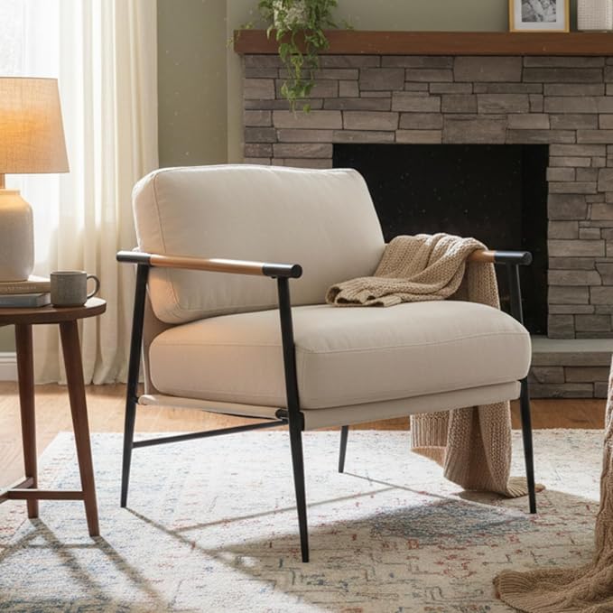 Ya-Home Mid-Century Accent Chair, Soft Armchair Chenille Fabric Lounge Chair by Ya-Home