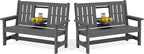 SERWALL Outdoor Bench with Cup Holder, Oversized 58" HDPE Porch Bench Suitable by SERWALL