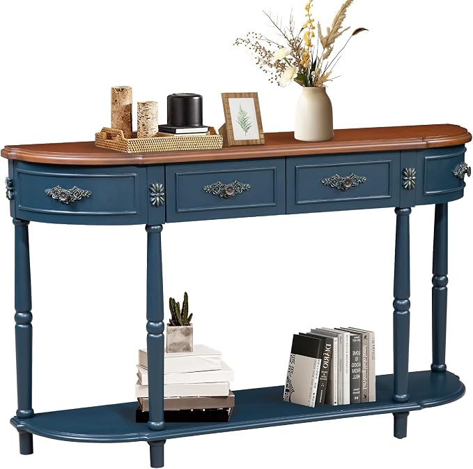 Retro Curved Console Table, Solid Pine Legs - Image 3