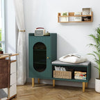 HLR Storage Bench with Glass Door&Shelf, Modern Entryway Shoe Cabinet Bench - Image 6
