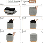 Round Storage Ottoman with Reversible Tray Lid, Folding Chenille Fabric - Image 7