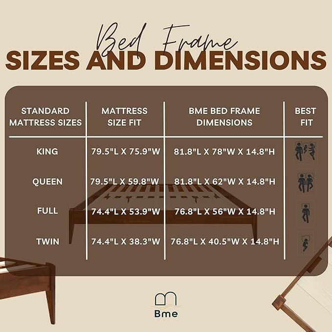 Bme Dinkee 15-Inch Solid Wood Queen Platform Bed Frame - Image 11