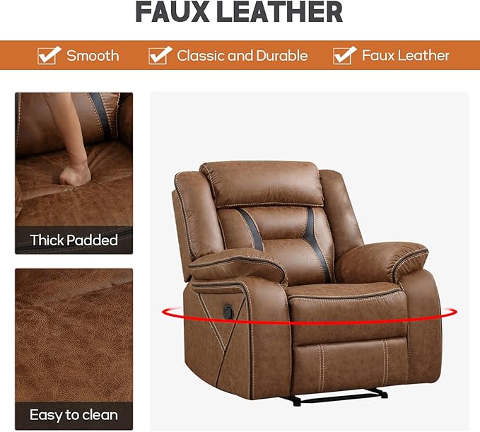 EBELLO Faux Leather Manual Recliner Chair, Modern Design Single Reclining Sofa - Image 4