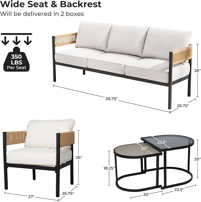 Grand patio 5-Piece Outdoor Furniture Set, 5 Seats Wicker Sofa Conversation Set - Image 3