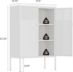 Metal Storage Cabinet, 2 Door TV Stand, Metal Mesh Accent Cabinet, Magnetic - Image 3