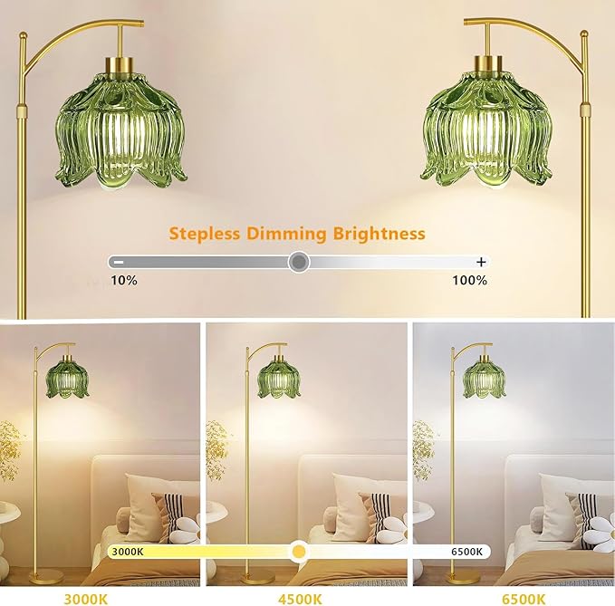 QIYIZM Glass Floor Lamp for Living Room, Mid Century Modern Brass Tall Lamp - Image 2